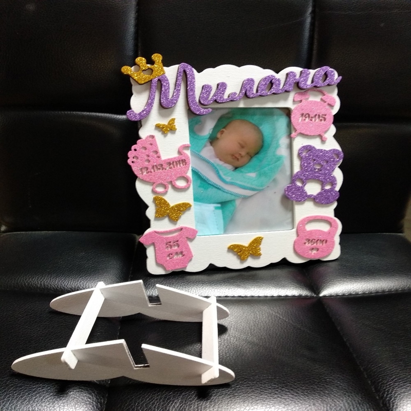 طرح قاب عکس تولد کودک مناسب برای استفاده در دستگاه های cnc چوب و cnc لیزر - laser cut child birth metrics photo frame cdr file