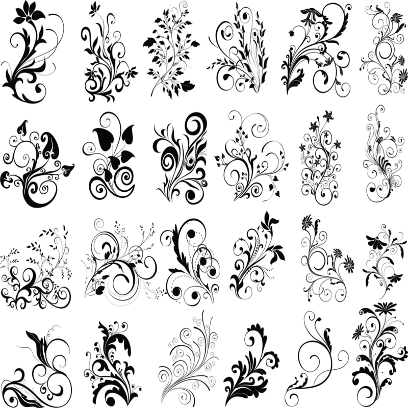 طرح گل های سیاه و سفید چرخشی مناسب برای استفاده در دستگاه های cnc چوب و cnc لیزر - black floral swirl cdr file