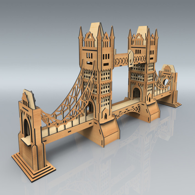 طرح مدل پل برج مناسب برای استفاده در دستگاه های cnc چوب و cnc لیزر - laser cut tower bridge model cdr file