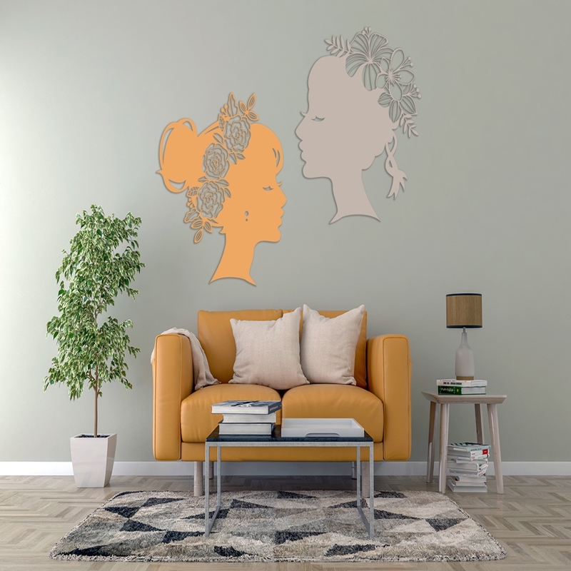 طرح گل مناسب برای استفاده در دستگاه های cnc چوب و cnc لیزر - laser cut flower lady wall art decal cdr file