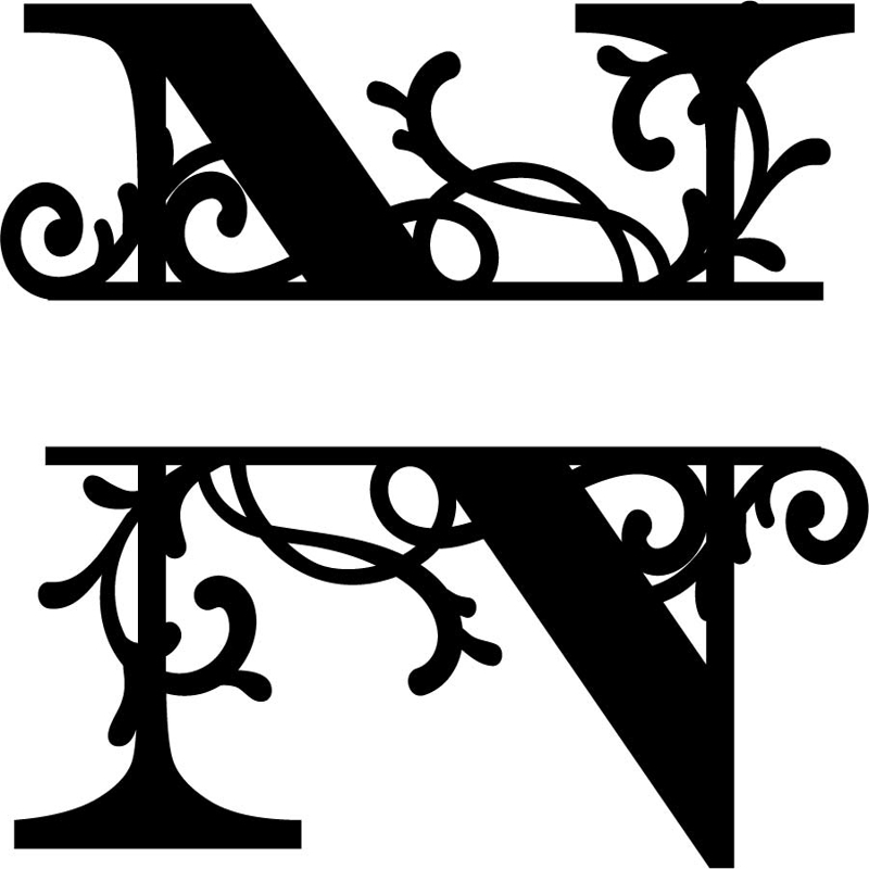 طرح مونوگرام جدا شده مناسب برای استفاده در دستگاه های cnc چوب و cnc لیزر - split monogram letter n dxf file