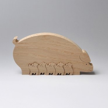 طرح پازل خانواده خوک مناسب برای استفاده در دستگاه های cnc چوب و cnc لیزر - pig family puzzle dxf file