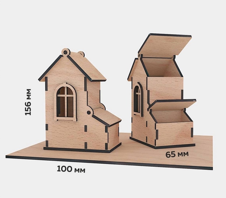 طرح جعبه چای به شکل خانه مناسب برای استفاده در دستگاه های cnc چوب و cnc لیزر - laser cut house shaped tea box cdr file