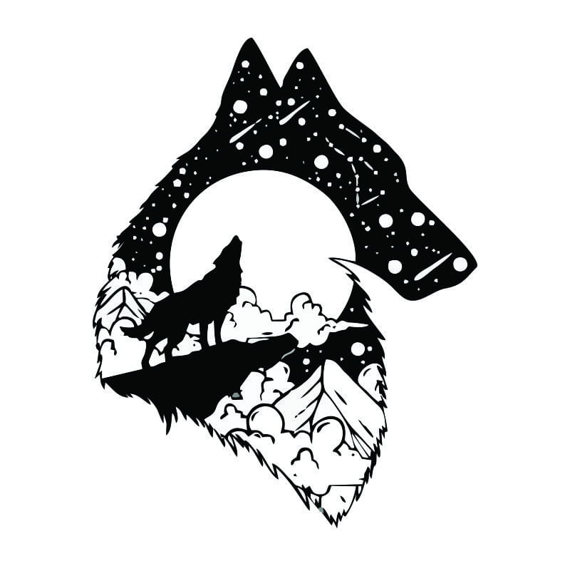 طرح گرگ و ماه مناسب برای استفاده در دستگاه های cnc چوب و cnc لیزر - wolf and moon cdr file