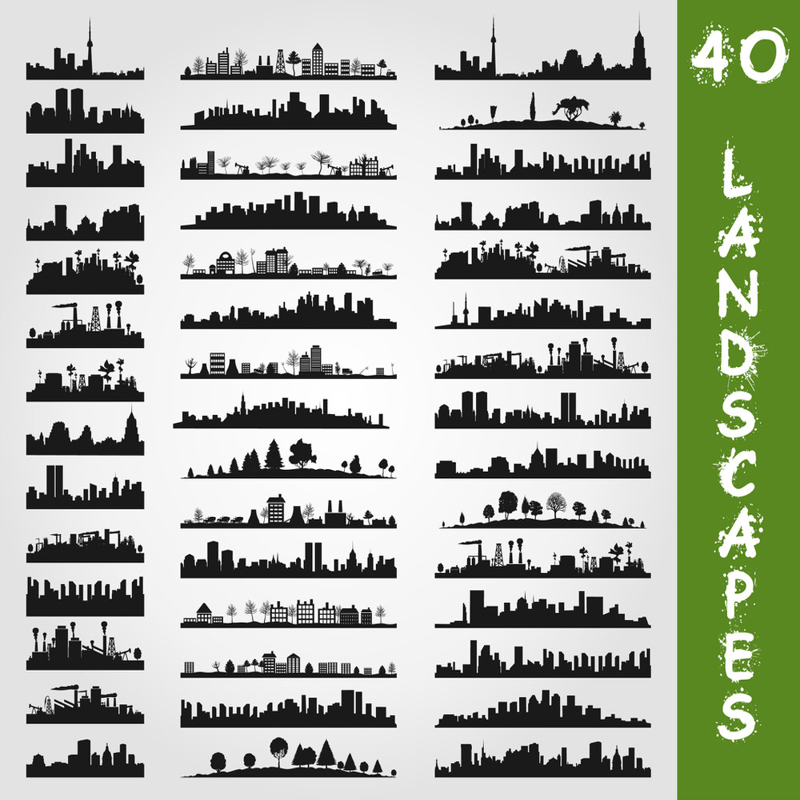 طرح فایل لایه باز ۴۰ منظره سیلوئت مناسب برای استفاده در دستگاه های cnc چوب و cnc لیزر - 40 landscapes silhouettes eps file