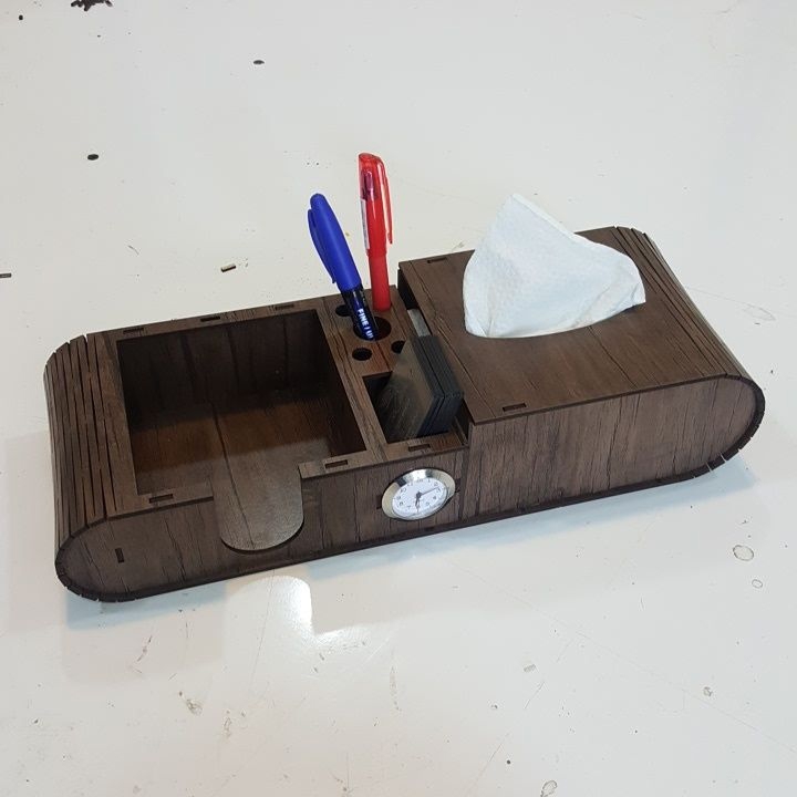 طرح فایل کورل CDR جعبه دستمال کاغذی چند منظوره مناسب برای استفاده در دستگاه های cnc چوب و cnc لیزر - laser cut multifunctional tissue box compartment desk organiser cdr file