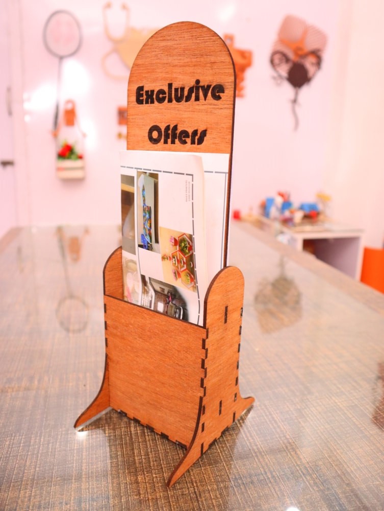 طرح جای بروشور چوبی مناسب برای استفاده در دستگاه های cnc چوب و cnc لیزر - laser cut wooden brochure holder cdr file