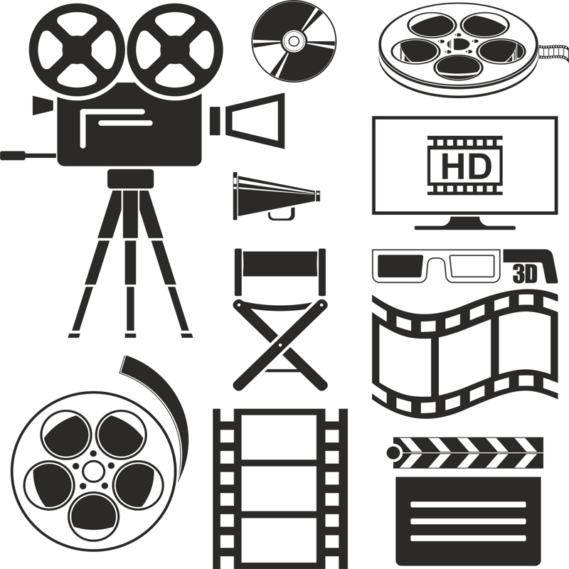 طرح مجموعه آیکون‌های فیلم مناسب برای استفاده در دستگاه های cnc چوب و cnc لیزر - movie icons set cdr file