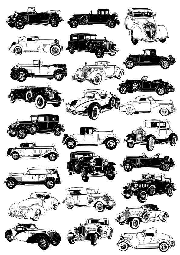 طرح وکتور ماشین های قدیمی مناسب برای استفاده در دستگاه های cnc چوب و cnc لیزر - vintage car vectors cdr file