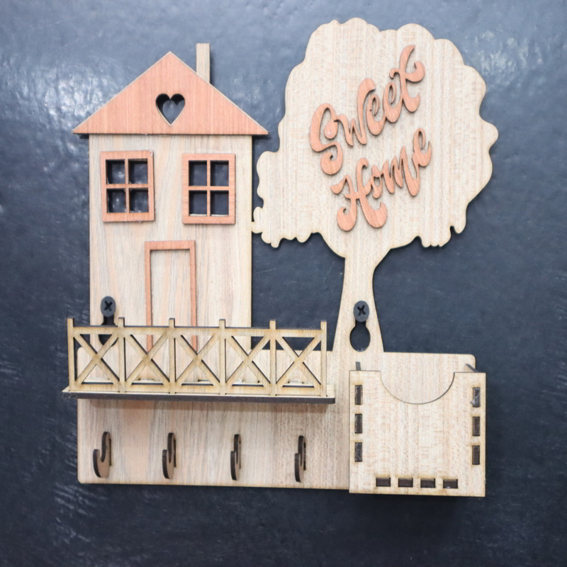 طرح جاکلیدی دیواری با قفسه مناسب برای استفاده در دستگاه های cnc چوب و cnc لیزر - laser cut key holder for wall with shelf cdr file