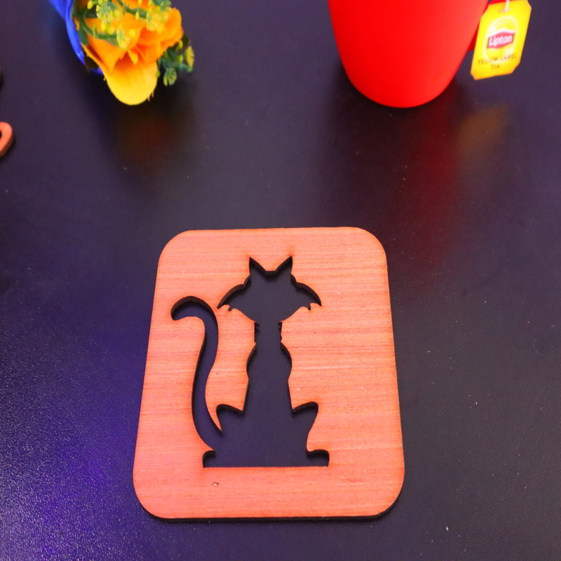 طرح زیر لیوانی گربه مناسب برای استفاده در دستگاه های cnc چوب و cnc لیزر - laser cut cat tea coaster cdr file