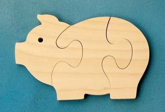 طرح پازل چوبی خوک فایل dwg مناسب برای استفاده در دستگاه های cnc چوب و cnc لیزر - pig wooden jigsaw puzzle plan laser cutting cnc dwg file