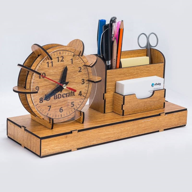 طرح ساعت و خودکار مناسب برای استفاده در دستگاه های cnc چوب و cnc لیزر - laser cut organizer clock pen slip pad holder cdr file