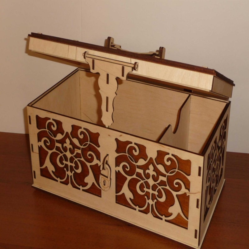 طرح جعبه چوبی به همراه درب و قفل مناسب برای استفاده در دستگاه های cnc چوب و cnc لیزر - laser cut wooden box with lid and lock cdr file