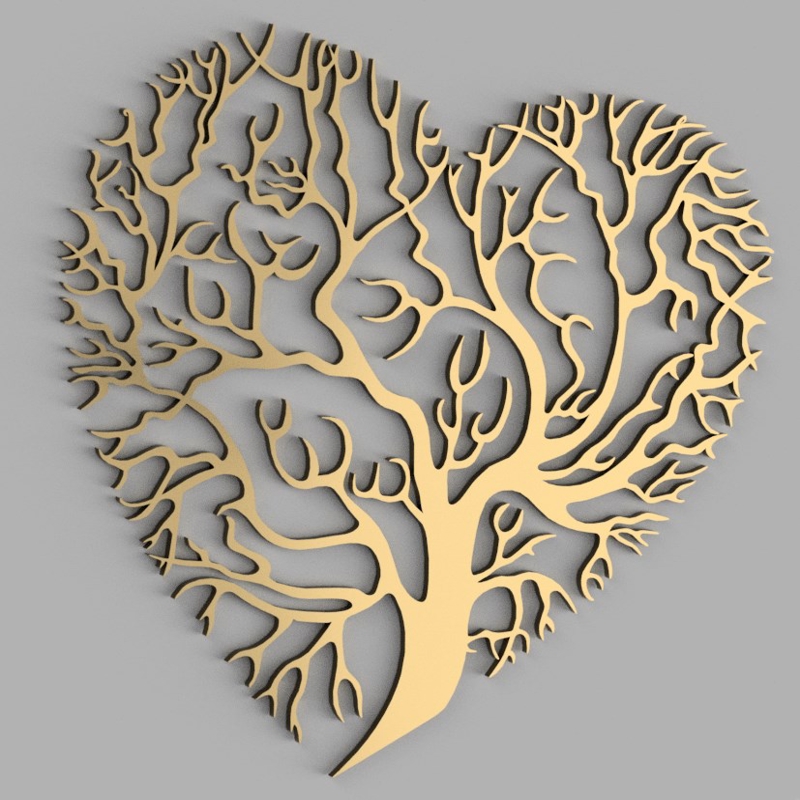 طرح درخت قلبی مناسب برای استفاده در دستگاه های cnc چوب و cnc لیزر - laser cut heart tree wall decor cdr file