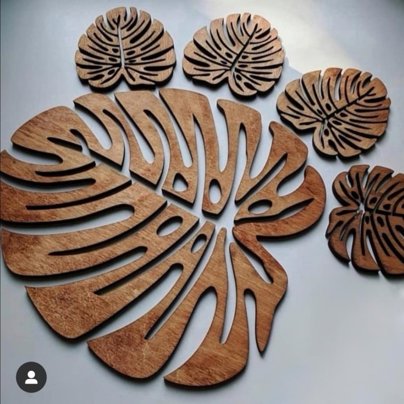 طرح زیرلیوانی طرح گیاه و برگ پنیر مناسب برای استفاده در دستگاه های cnc چوب و cnc لیزر - laser cut cheese plant leaf coasters wooden monstera coaster cdr file