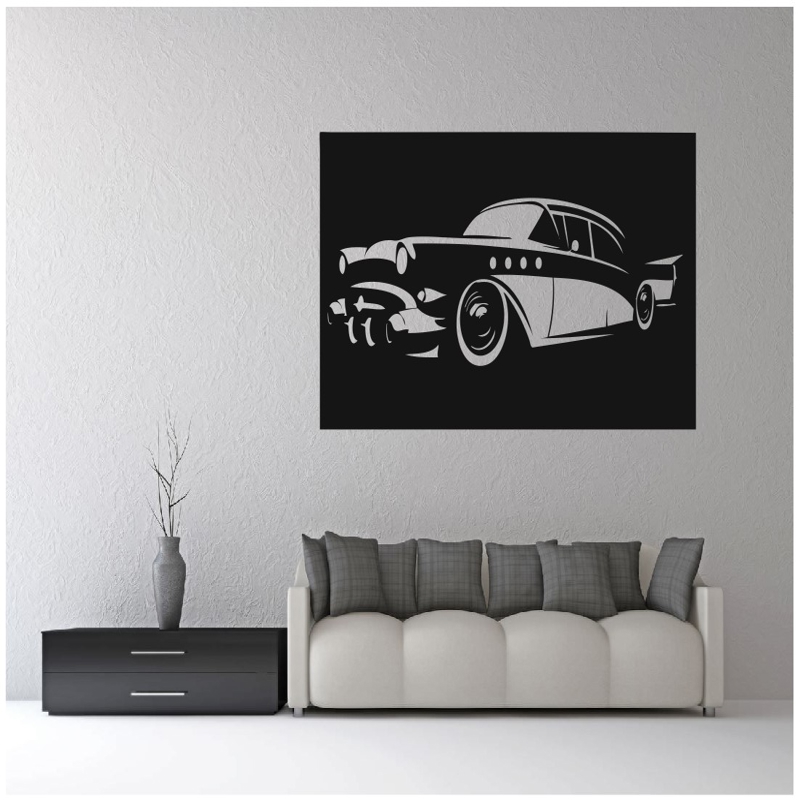 طرح هنری دیواری ماشین کلاسیک قدیمی مناسب برای استفاده در دستگاه های cnc چوب و cnc لیزر - laser cut vintage classic car wall art cdr file