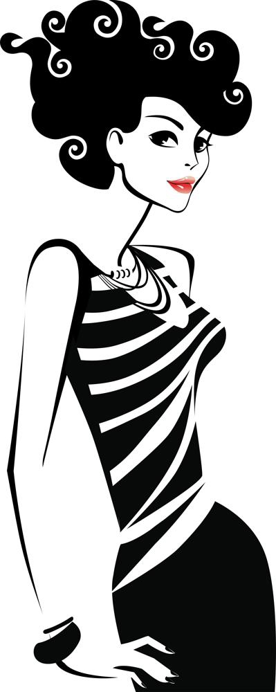 طرح تصویر سیاه و سفید زن مناسب برای استفاده در دستگاه های cnc چوب و cnc لیزر - black and white illustration of woman vector cdr file