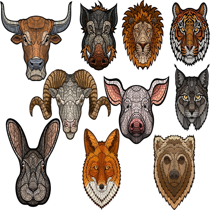 طرح مجموعه تصاویر هنری از حیوانات مناسب برای استفاده در دستگاه های cnc چوب و cnc لیزر - art animals set cdr file