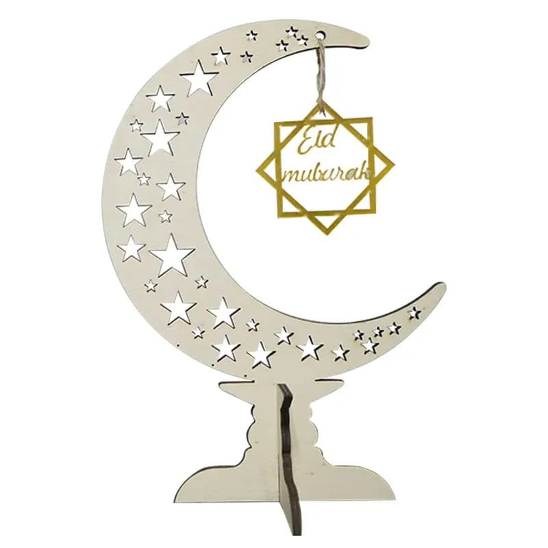 طرح تزئینات چوبی هلال ماه و ستاره ماه مبارک با برای عید رمضان مناسب برای استفاده در دستگاه های cnc چوب و cnc لیزر - laser cut eid mubarak wooden crescent moon star ornament ramadhan eid decorations