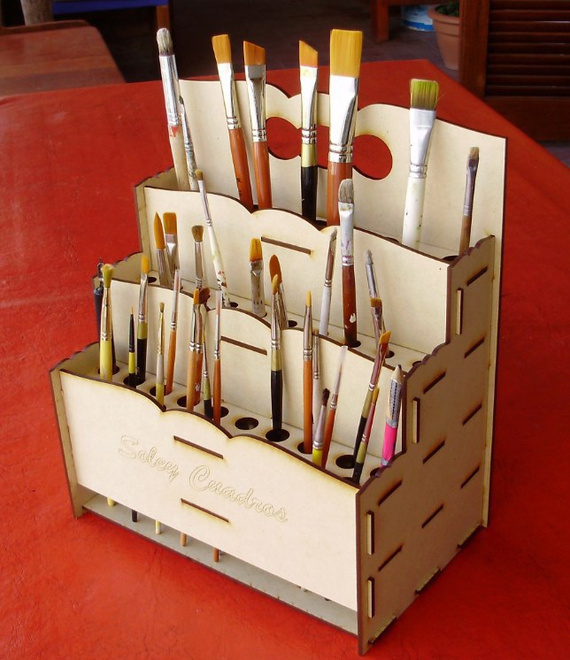 طرح جعبه ابزار طرح دار مناسب برای استفاده در دستگاه های cnc چوب و cnc لیزر - brush organizer laser cutting cdr file