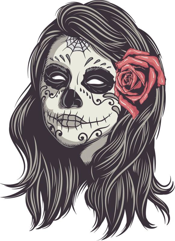 طرح فایل وکتور هنری جمجمه زن مکزیکی مناسب برای استفاده در دستگاه های cnc چوب و cnc لیزر - mexican skull woman vector art cdr file