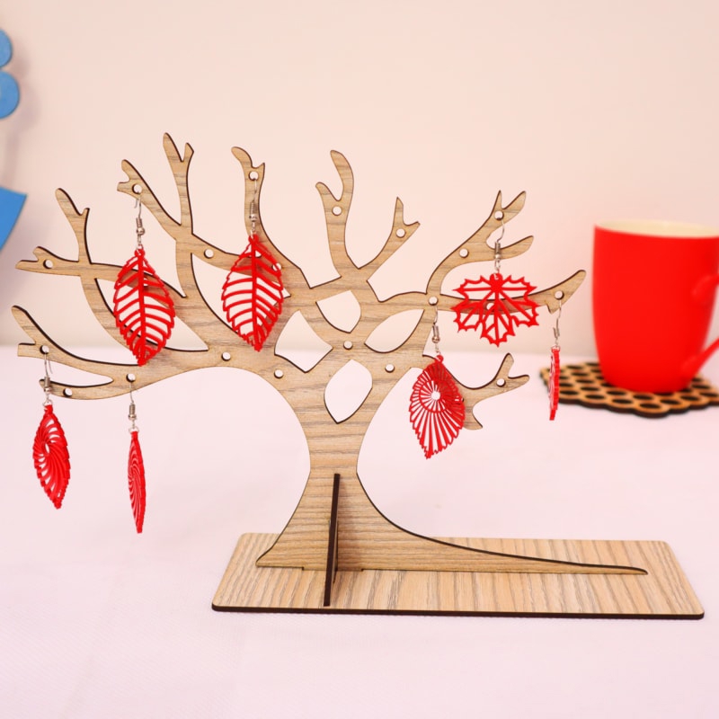 طرح پایه گوشواره به شکل درخت مناسب برای استفاده در دستگاه های cnc چوب و cnc لیزر - laser cut tree shaped earring display stand mdf 3mm dxf file