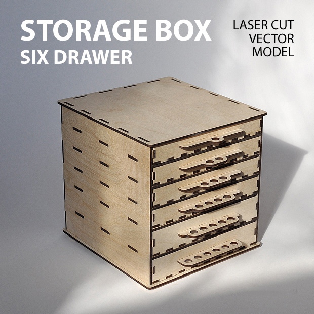 طرح جعبه نگهداری وسایل با کشو مناسب برای استفاده در دستگاه های cnc چوب و cnc لیزر - storage box with drawers dxf file
