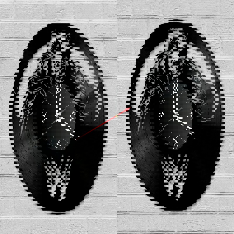 طرح ساعت دیواری وینیل طرح گرگ با مناسب برای استفاده در دستگاه های cnc چوب و cnc لیزر - laser cut wolverine vinyl wall clock cdr file