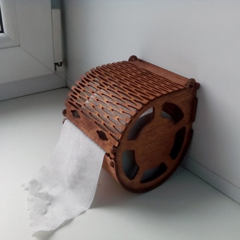 طرح جای دستمال توالت چوبی مناسب برای استفاده در دستگاه های cnc چوب و cnc لیزر - laser cut wooden toilet paper holder cdr file