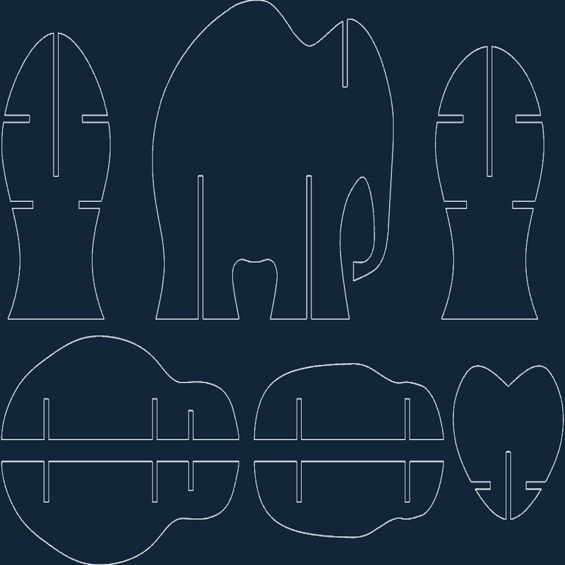 طرح فیل ذخیره سازی مناسب برای استفاده در دستگاه های cnc چوب و cnc لیزر - storage elephant dxf file