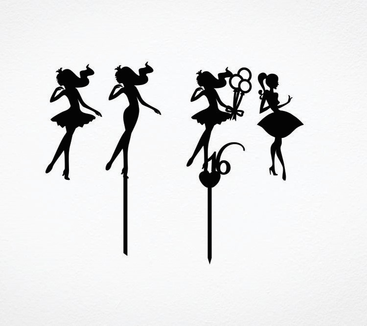 طرح تزیین کیک دخترانه مناسب برای استفاده در دستگاه های cnc چوب و cnc لیزر - laser cut girls cake toppers cdr file