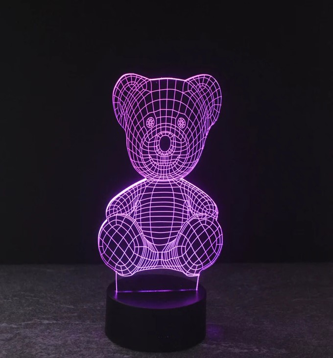طرح چراغ توهم سه بعدی خرس عروسکی مناسب برای استفاده در دستگاه های cnc چوب و cnc لیزر - laser cut teddy bear 3d illusion lamp cdr file