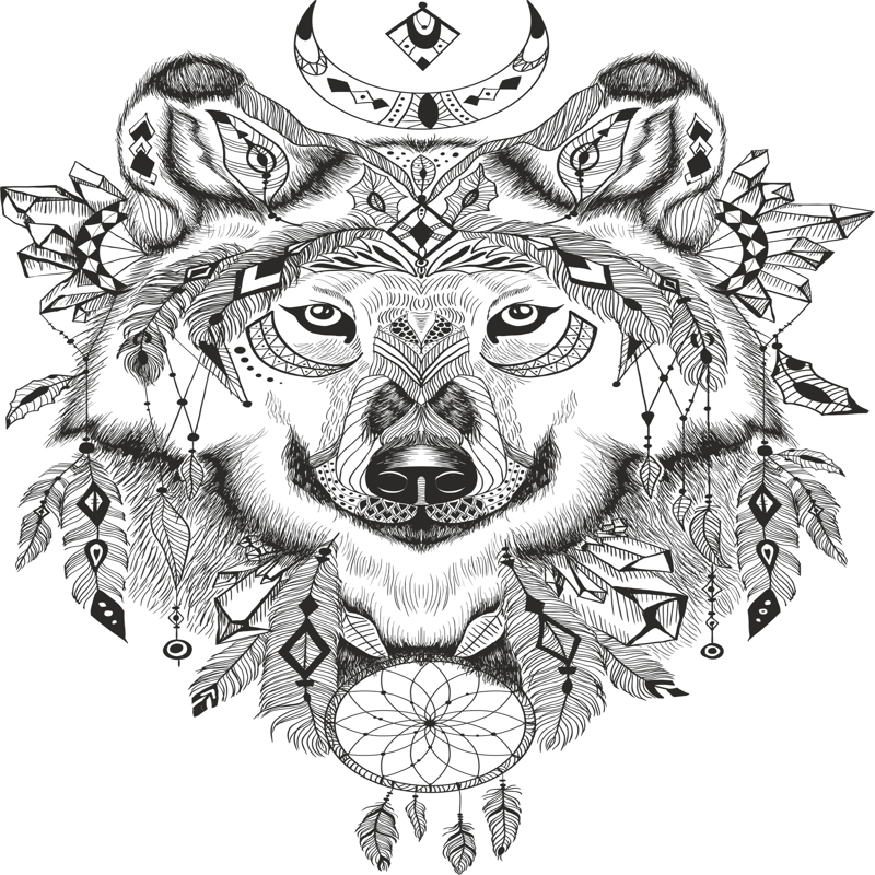 طرح گرگ رویاگیر مناسب برای استفاده در دستگاه های cnc چوب و cnc لیزر - wolf dreamcatcher cdr file