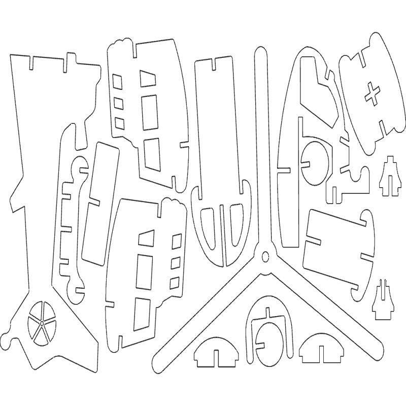 طرح پازل سه بعدی هلیکوپتر مناسب برای استفاده در دستگاه های cnc چوب و cnc لیزر - helicopter 3d puzzle dxf file