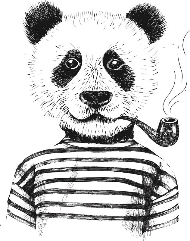 طرح وکتور طرح پاندای سیگاری مناسب برای استفاده در دستگاه های cnc چوب و cnc لیزر - smoking panda vector art cdr file