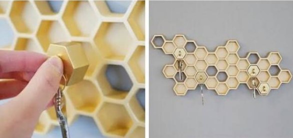 طرح جاکلیدی به شکل کندوی زنبور عسل مناسب برای استفاده در دستگاه های cnc چوب و cnc لیزر - beehive shaped key holder dxf file