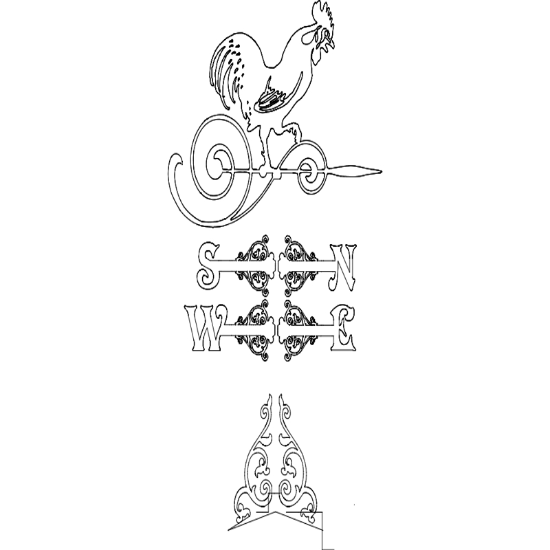 طرح بادنما برای خروس ویکتوریایی مناسب برای استفاده در دستگاه های cnc چوب و cnc لیزر - weather vane victorian rooster dxf file