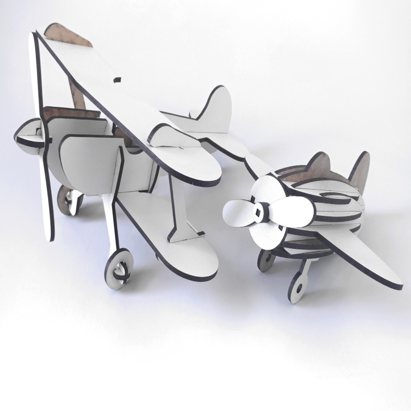 طرح مدل هواپیمای چوبی دو باله مناسب برای استفاده در دستگاه های cnc چوب و cnc لیزر - laser cut wooden biplane toy aircraft model cdr file