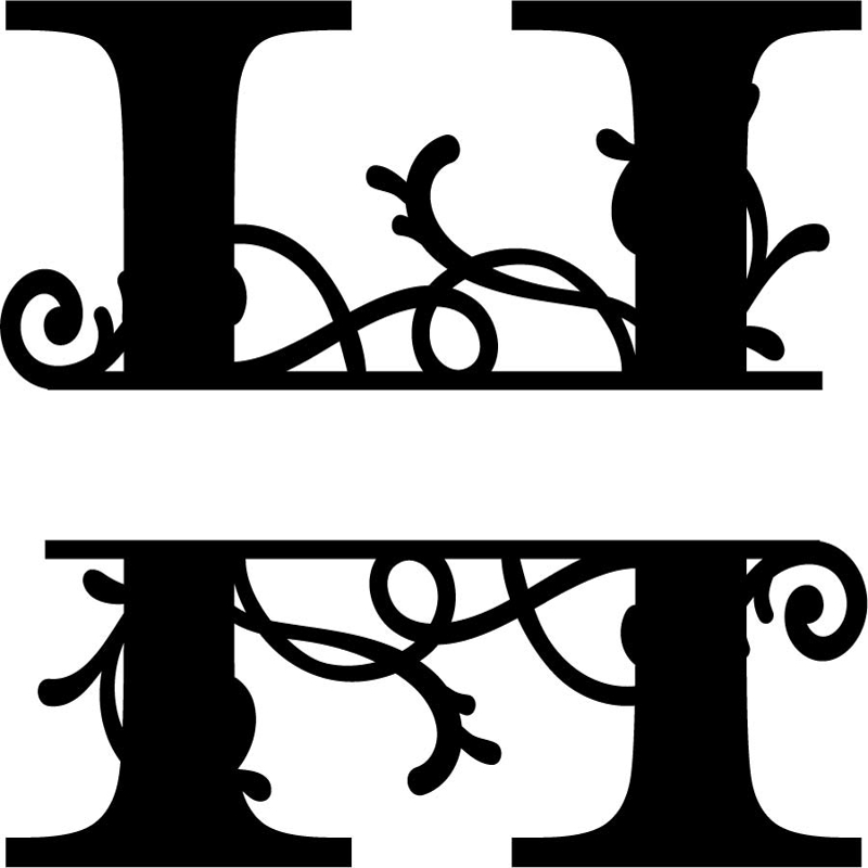 طرح مونوگرام شکفته حرف H مناسب برای استفاده در دستگاه های cnc چوب و cnc لیزر - flourished split monogram h letter eps file