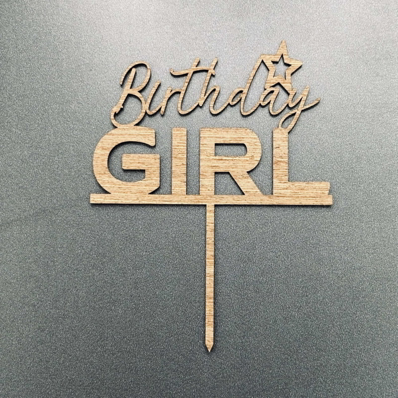 طرح رویه کیک تولد دخترانه مناسب برای استفاده در دستگاه های cnc چوب و cnc لیزر - laser cut birthday girl cake topper cdr file