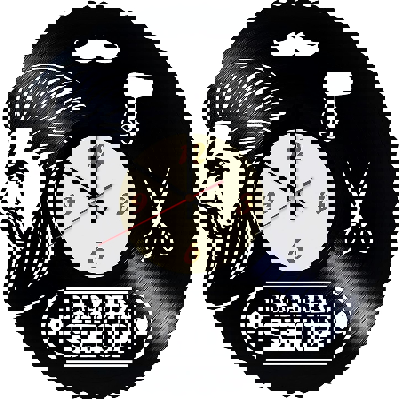 طرح ساعت دیواری وینیل طرح آرایشگاه با مناسب برای استفاده در دستگاه های cnc چوب و cnc لیزر - laser cut barbershop design vinyl wall clock cdr file