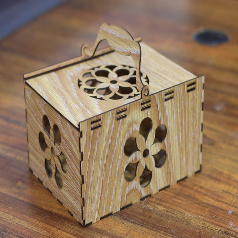 طرح جعبه چوبی کشویی با دسته مناسب برای استفاده در دستگاه های cnc چوب و cnc لیزر - laser cut slide top wood box with handle cdr file