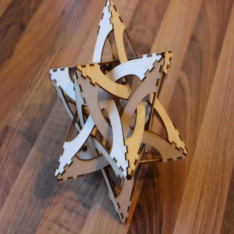 طرح پازل بیست وجهی ستاره ای مناسب برای استفاده در دستگاه های cnc چوب و cnc لیزر - laser cut stellated icosahedron puzzle svg file