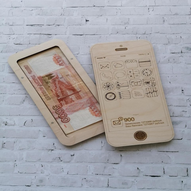 طرح جعبه اسکناس چوبی طرح آیفون مناسب برای استفاده در دستگاه های cnc چوب و cnc لیزر - laser cut wooden wallet banknotes box iphone shaped cdr file