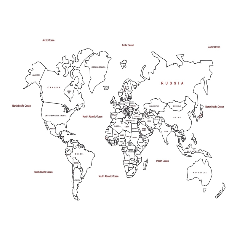طرح نقشه جهان با نام کشورها به صورت مناسب برای استفاده در دستگاه های cnc چوب و cnc لیزر - laser cut world map with country names cdr file