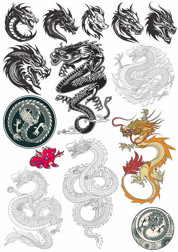 طرح وکتور اژدها مناسب برای استفاده در دستگاه های cnc چوب و cnc لیزر - dragons vectors cdr file