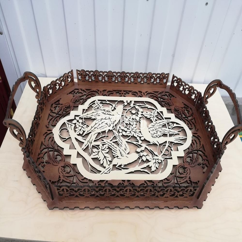طرح برش سینی تزئینی با لیزر مناسب برای استفاده در دستگاه های cnc چوب و cnc لیزر - laser cut decorative tray template cdr file