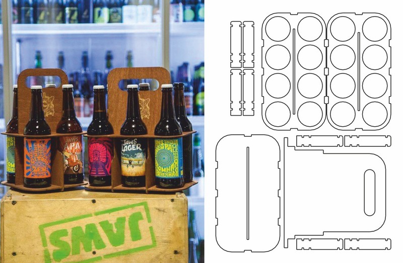 طرح جعبه بطری نوشابه چوبی مناسب برای استفاده در دستگاه های cnc چوب و cnc لیزر - laser cut wood beer bottle caddy dxf file