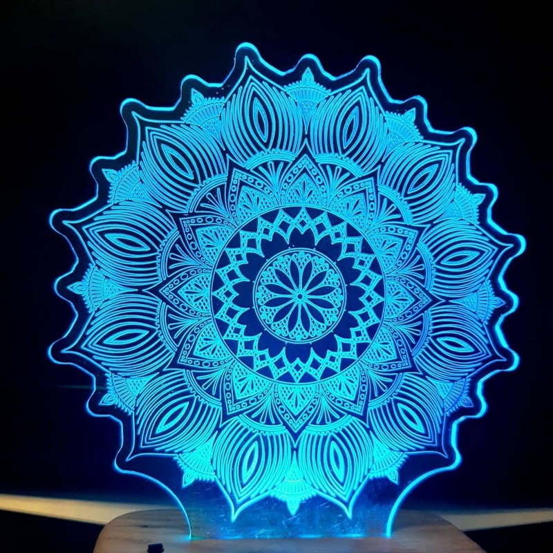 طرح چراغ خواب ماندالا (چرخ هستی) مناسب برای استفاده در دستگاه های cnc چوب و cnc لیزر - laser cut mandala night light led lamp dxf file